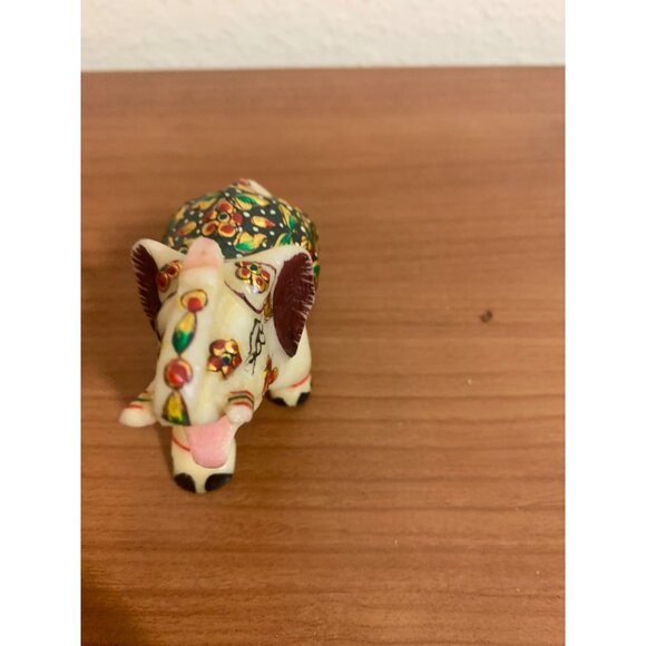 Elephant Statue White Stone Trunk Up Home Decor Figurine - Picture 3 of 7